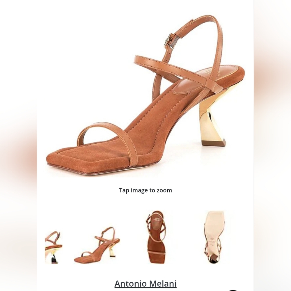 ANTONIO MELANI Tan Strappy Heels with Gold Accents